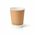 12oz compostable kraft double wall paper cup - front view on white background