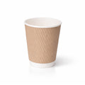 Brown paper cup with white rim on a white background
