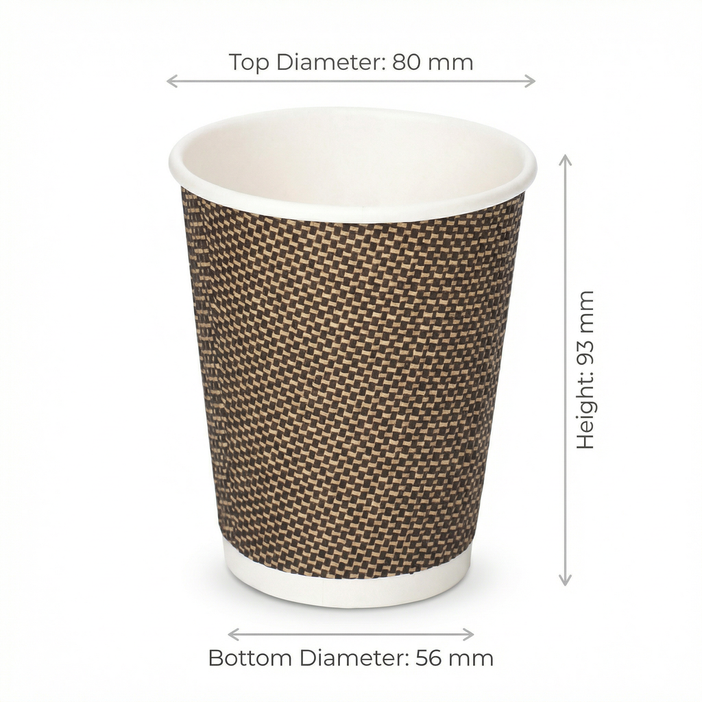 Dimensions diagram for the 12oz VIP Ripple Wall Paper Cup: 80 mm top diameter, 56 mm base, 93 mm height