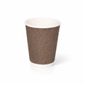 12oz VIP Ripple Wall Paper Cup on white, dark brown woven texture exterior, white rim and base band, subtle shadow