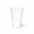 12oz White Single Wall Paper Cup centred on a plain white background, subtle shadow beneath showing the full tapered body