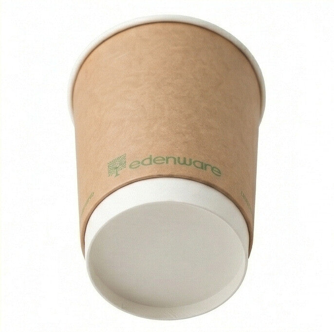 16oz compostable kraft double wall paper cup - overhead angle showing base on white background