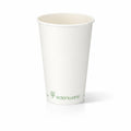 16oz compostable white single wall paper cup - front view on white background