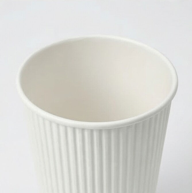 Overhead view into the open interior of a tall 16oz White Ripple Wall Paper Cup, smooth inner wall, light grey