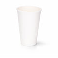 16oz White Single Wall Paper Cup centred on a plain white background, subtle shadow beneath showing the tall tapered body
