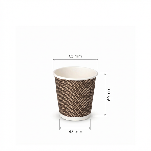 Dimensions diagram for the 4oz VIP Ripple Wall Paper Cup: 62 mm top diameter, 45 mm base, 60 mm height