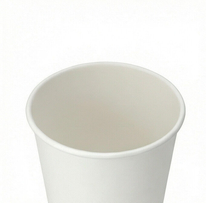 Overhead view into the open interior of a 4oz White Compostable Single Wall Paper Cup, smooth white inner wall and rim