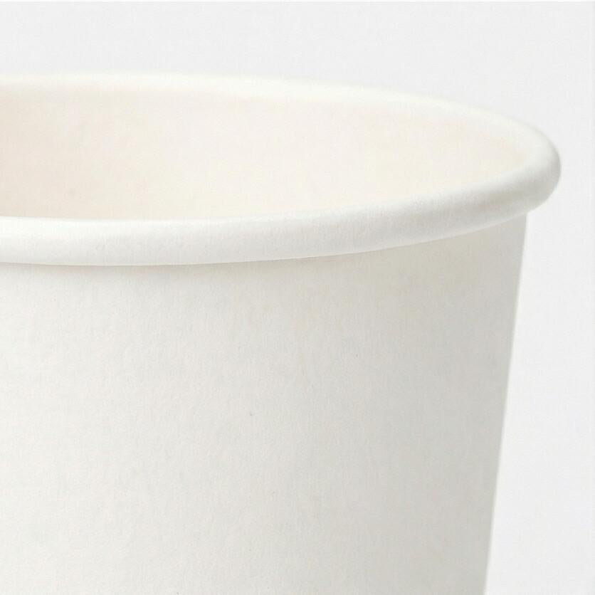 Macro close-up of the rolled rim and interior edge of a white paper cup, shot from a front-right angle on white