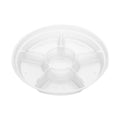 Clear round 6-compartment insert shown at a three-quarter angle, revealing the six outer compartments and the center well