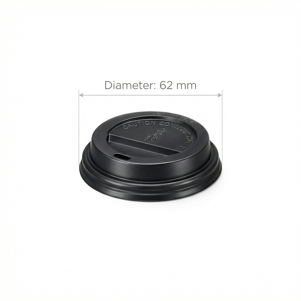 62mm black domed sip-through lid with diameter dimension - 62mm