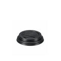 62mm black domed sip-through lid - front angle view on white background
