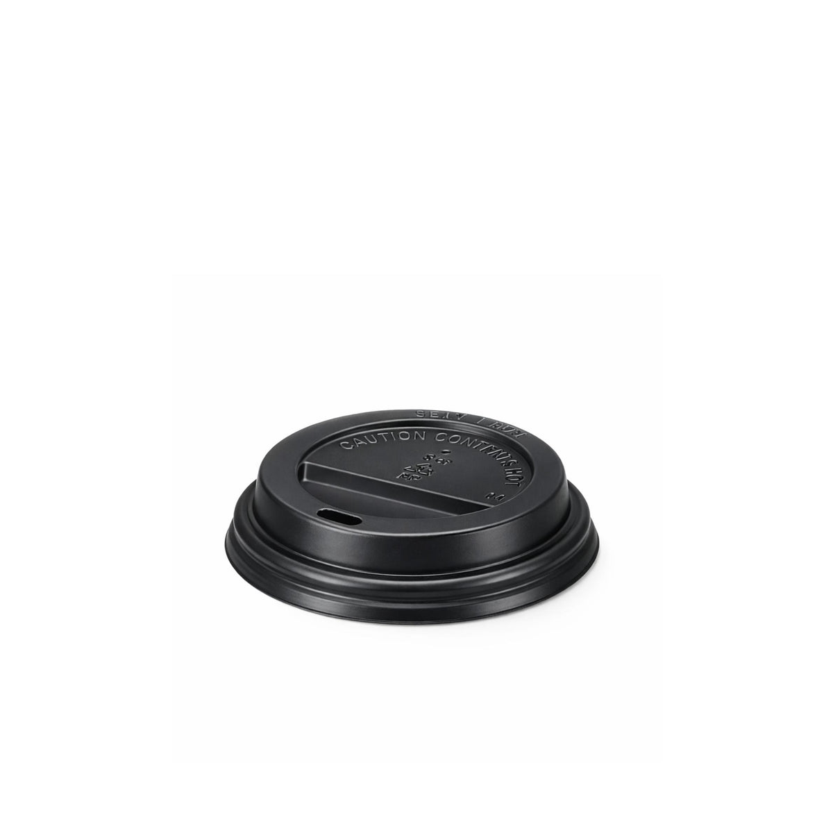 62mm black domed sip-through lid - front angle view on white background