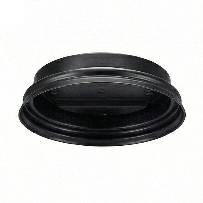 62mm black domed sip-through lid - underside view showing rim seal on white background