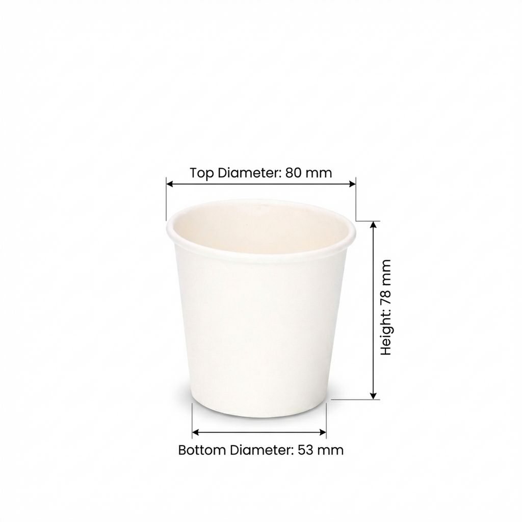 Dimensions diagram for the 6oz White Single Wall Paper Cup: 80 mm top diameter, 53 mm base diameter, 78 mm height