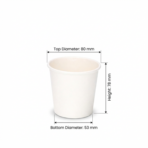 Dimensions diagram for the 6oz White Single Wall Paper Cup: 80 mm top diameter, 53 mm base diameter, 78 mm height