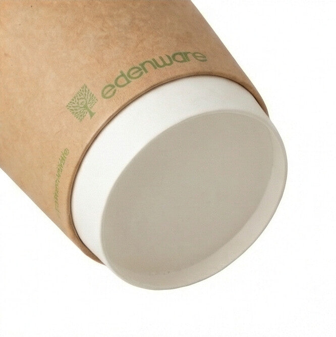 8oz compostable kraft double wall paper cup - close-up of base showing double wall construction on white background