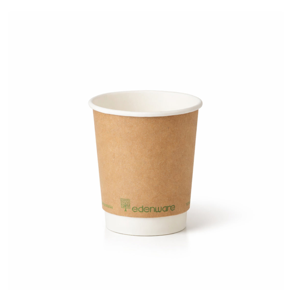 8oz compostable kraft double wall paper cup - front view on white background