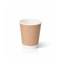 Brown paper cup with white rim on a white background