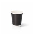 8oz Black Double Wall Paper Cup centred on white, showing the matte black exterior, white rim and base band, subtle shadow
