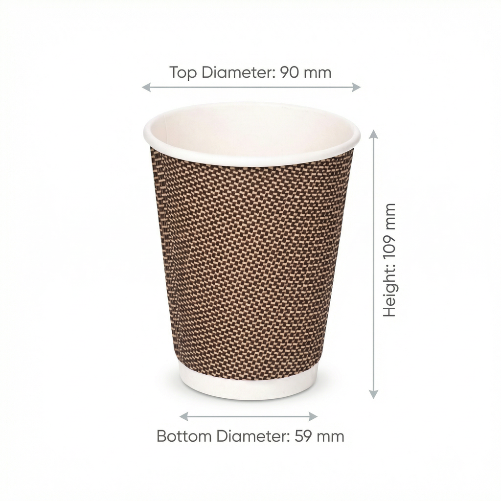 Dimensions diagram for the 8oz VIP Ripple Wall Paper Cup: 90 mm top diameter, 59 mm base, 109 mm height