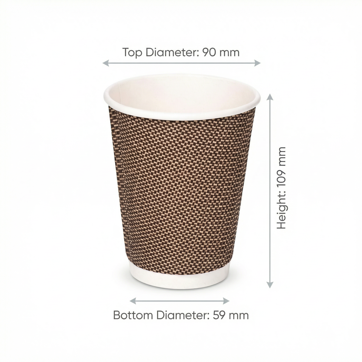 Dimensions diagram for the 8oz VIP Ripple Wall Paper Cup: 90 mm top diameter, 59 mm base, 109 mm height