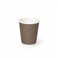 8oz VIP Ripple Wall Paper Cup on white, dark brown woven texture exterior, white rim and base band, subtle shadow