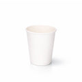 8oz White Single Wall Paper Cup centred on a plain white background, subtle shadow beneath showing the full tapered body