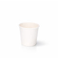 White 6oz single wall paper cup centred on a plain white background, subtle shadow beneath showing full height and rolled rim