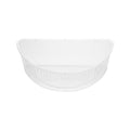 Clear half-moon insert tray shown at a three-quarter angle, revealing the open interior and ribbed walls of the half-section tray