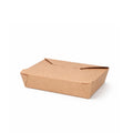 Kraft paper takeaway food container No. 2, closed front view showing fold-over flap and natural brown kraft finish on white background
