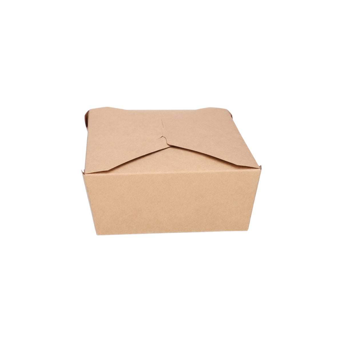 Kraft paper takeaway food container No. 3, closed top-front view showing fold-over flap and natural brown kraft finish on white background
