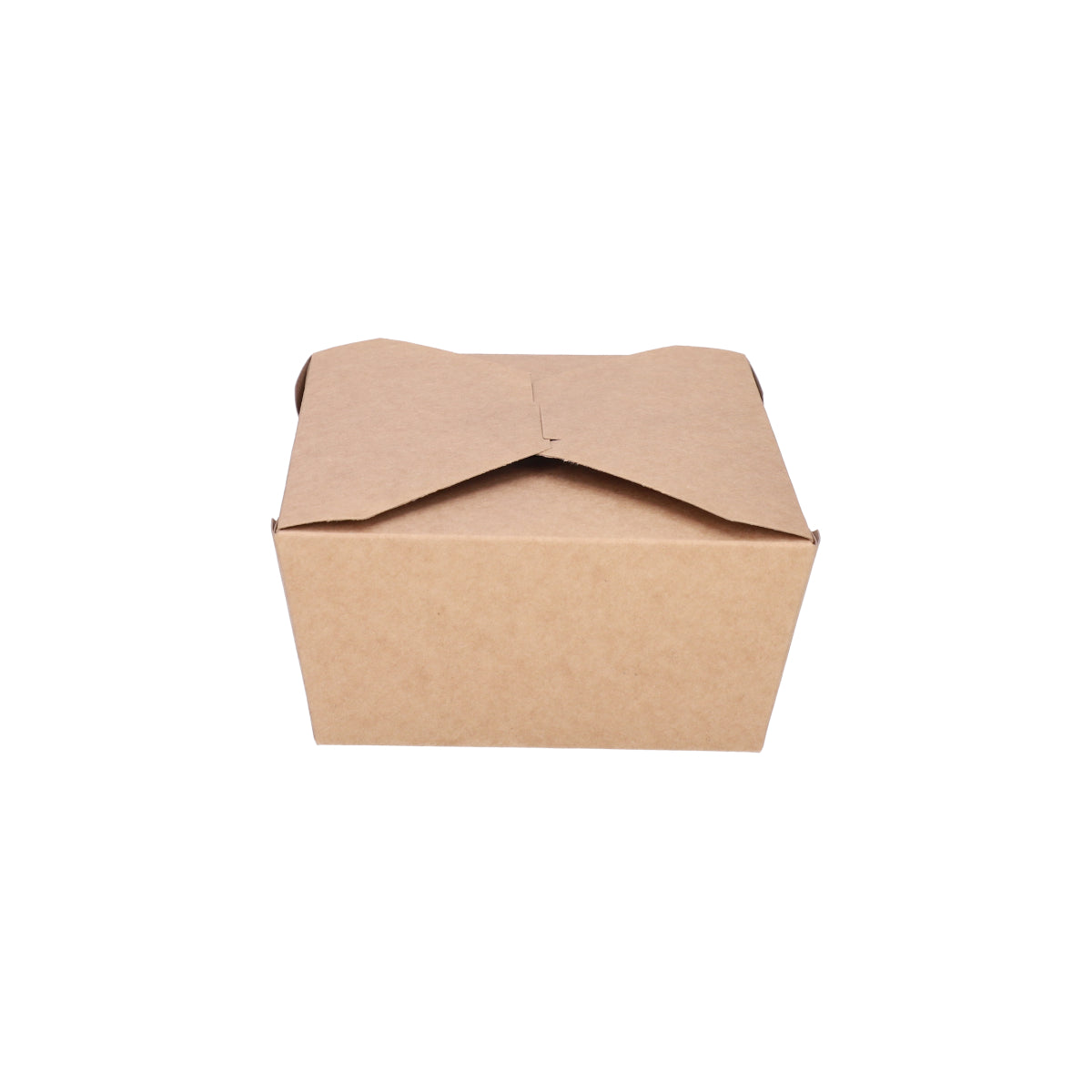 kraft paper takeaway food container No. 5, closed front view showing fold-over flap and natural brown kraft finish on white background
