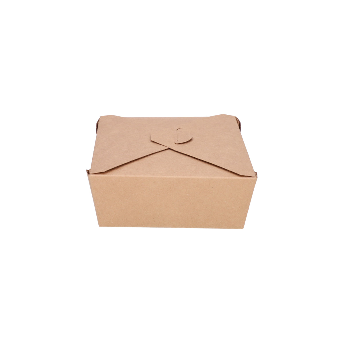 Kraft paper takeaway food container No. 8 closed, top-front view showing cross fold-over flap lid and kraft texture