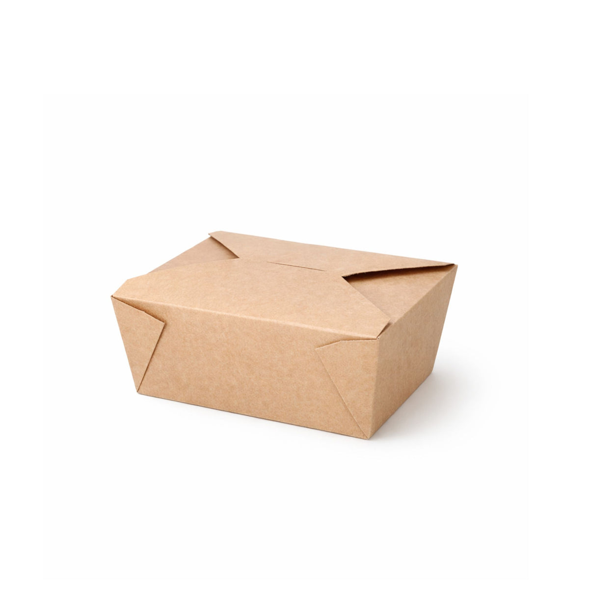 Kraft paper takeaway food container No. 8, closed front view showing fold-over flap and natural brown kraft finish on white background
