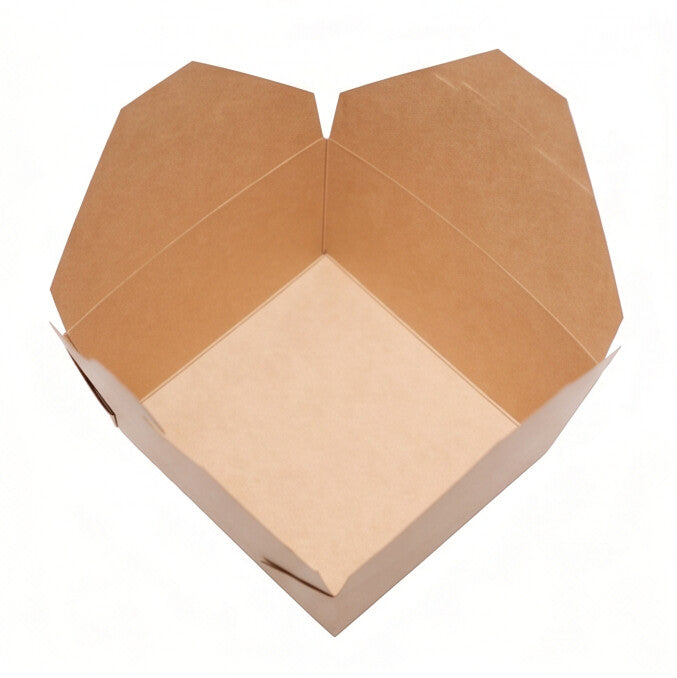 Top-down view of kraft paper takeaway food container No. 8 fully open, showing full interior capacity and fold-over flap construction