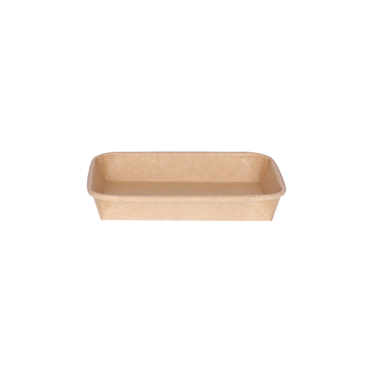 Kraft paper sushi tray HP-03 without lid, straight front view showing rectangular tray interior and kraft paper construction