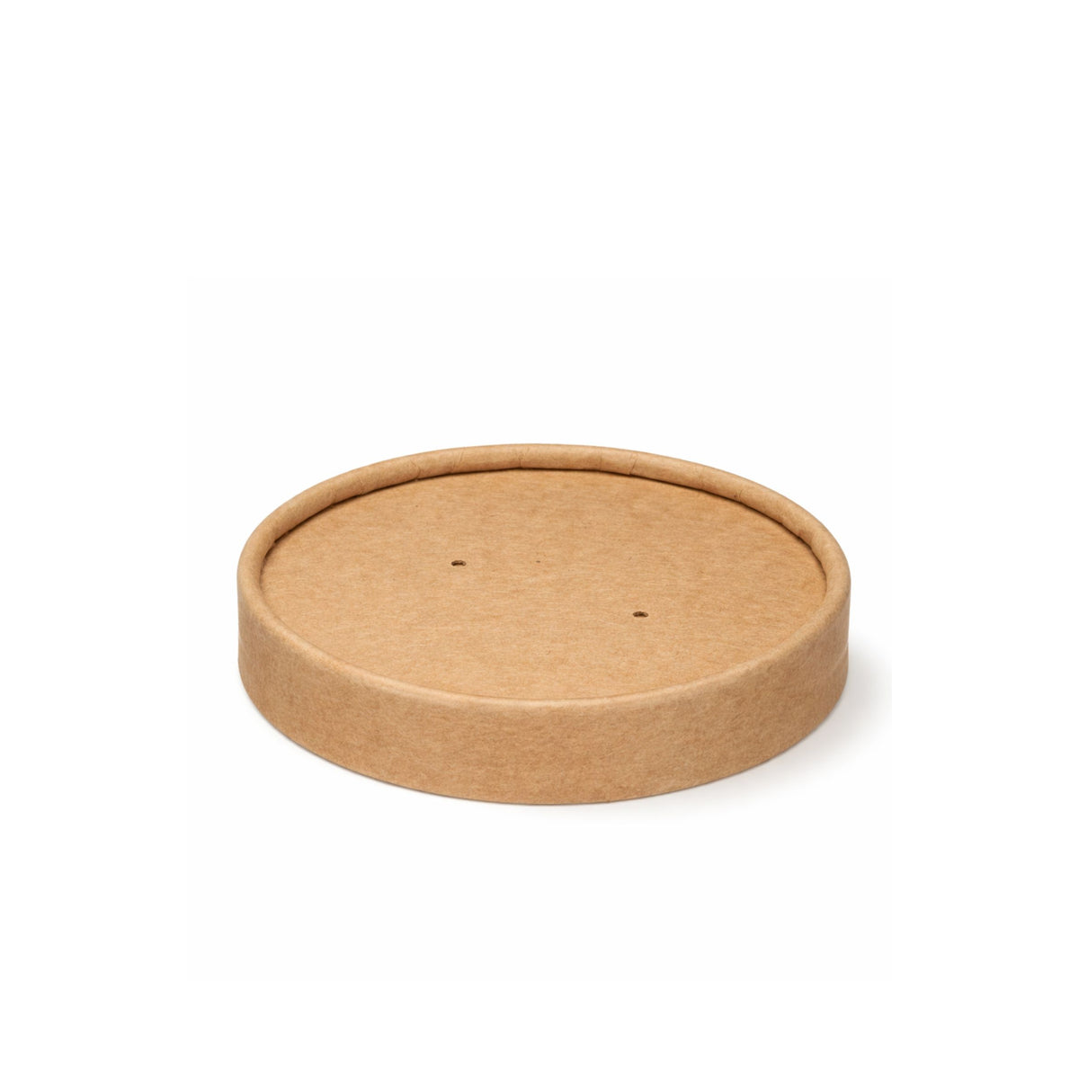 Kraft paper vented lid 118mm for soup bowl container, front product view on white background