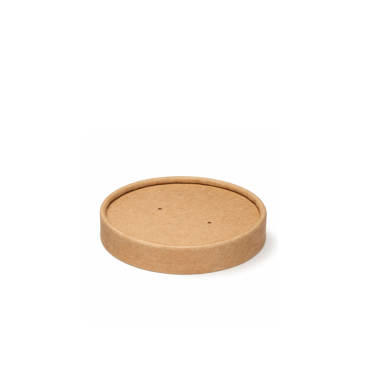Kraft paper vented lid 90mm for soup bowl container, front product view on white background