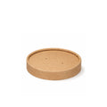 Kraft paper vented lid 98mm for soup bowl container, front product view on white background