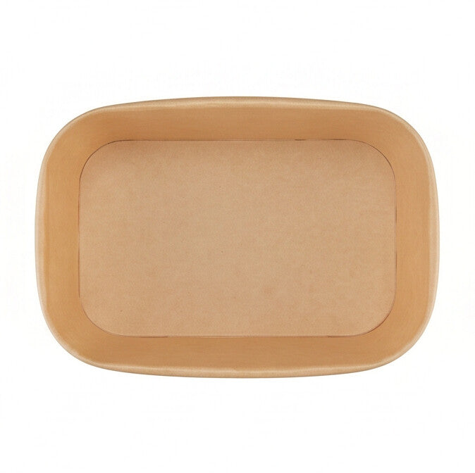 Kraft rectangular paper bowl 1000ml viewed from directly above, showing the rounded-corner rectangular opening and clean inner base on a white background.
