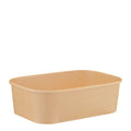 Kraft rectangular paper bowl 650ml shown from the front, displaying the rounded corners, rolled rim and a glimpse of the interior.