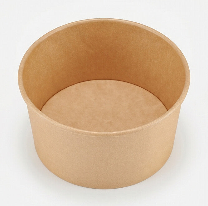 Kraft round paper bowl 1000ml angle view – three-quarter elevated perspective showing the spacious open interior, side walls and base, ideal for soups, noodles and large portions