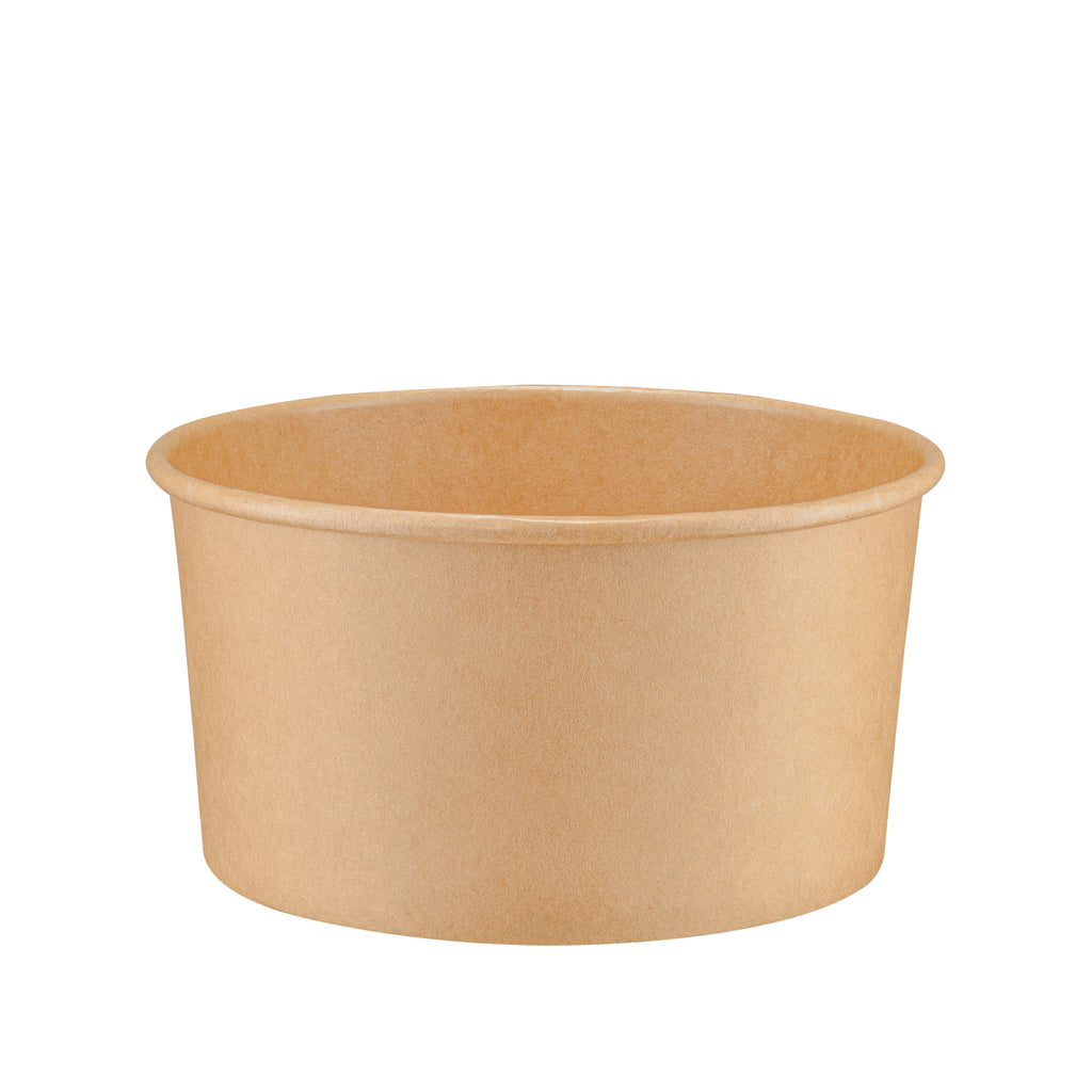 Kraft round paper bowl 1000ml front view – clean straight-on shot showing the natural brown exterior wall and rolled rim, large 1000ml capacity disposable bowl for takeaway meals