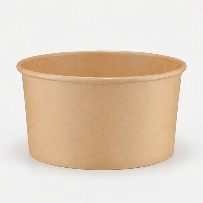Kraft round paper bowl 1000ml front view – clean straight-on shot showing the natural brown exterior wall and rolled rim, large 1000ml capacity disposable bowl for takeaway meals
