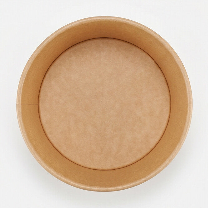 Kraft round paper bowl 1000ml top view – bird's eye view looking directly into the large open interior and circular kraft paper base, 1000ml capacity