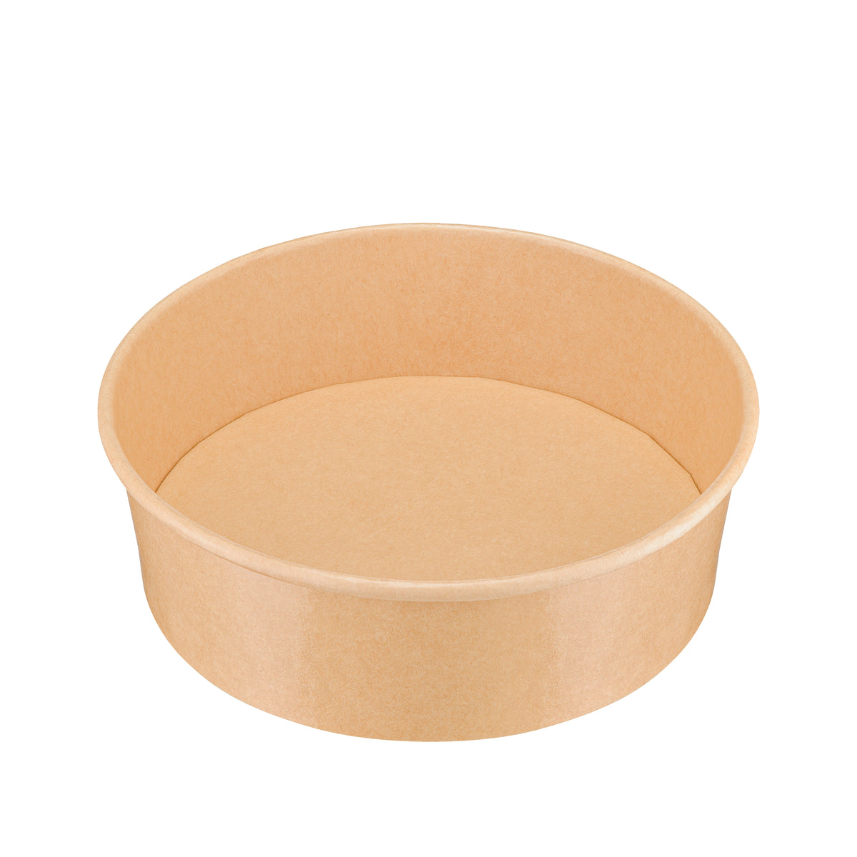 Kraft round paper bowl 1100ml angle view – elevated three-quarter perspective clearly showing the spacious open interior, tall side walls and base, ideal for noodles, soups and large meals