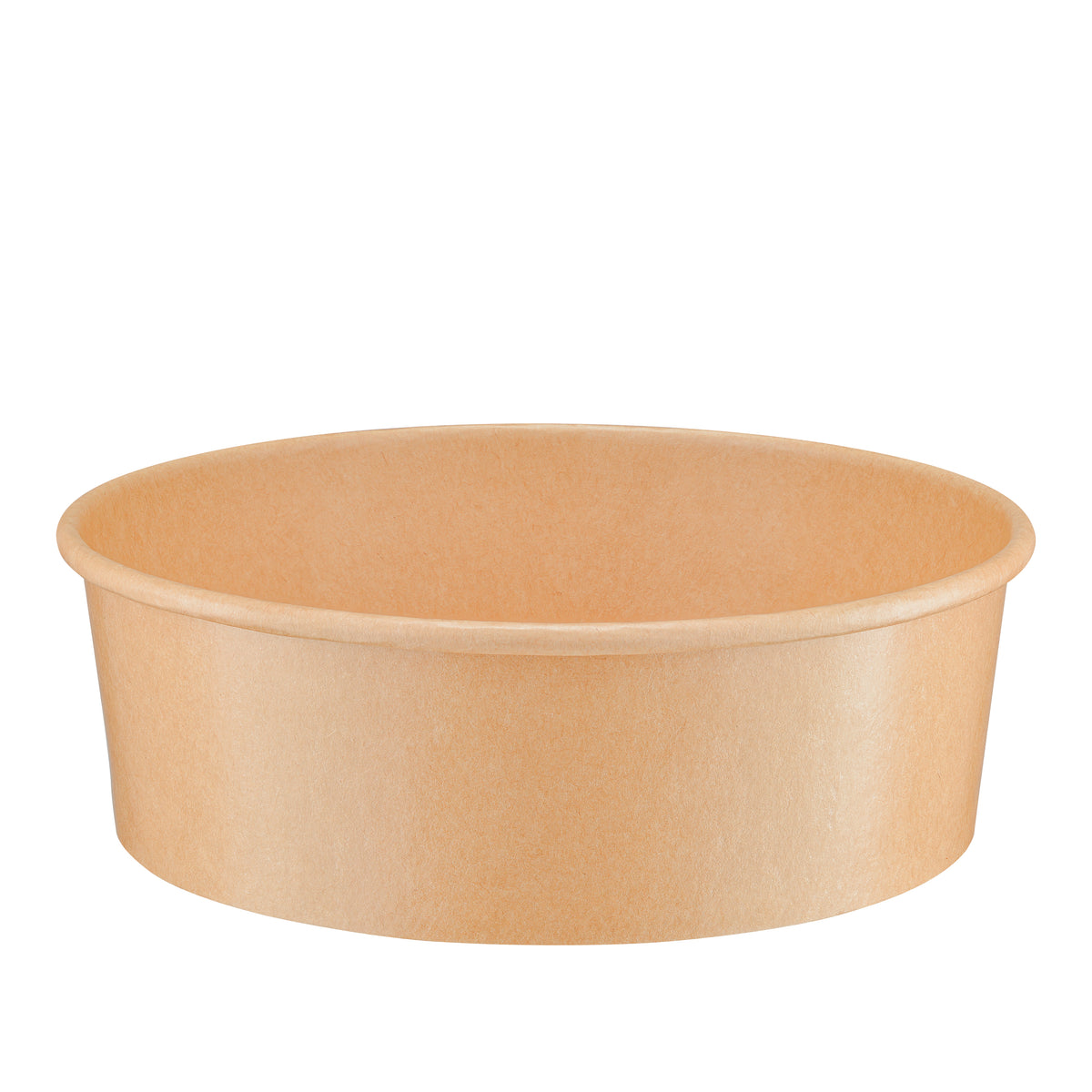 Kraft round paper bowl 1100ml front view – slightly elevated angle showing the wide open interior and natural brown exterior, extra-large 1100ml disposable bowl for generous takeaway portions