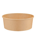 Kraft round paper bowl 1300ml side view – straight-on eye-level profile showing the wide smooth exterior wall and rolled rim, extra-large natural brown 1300ml disposable food bowl