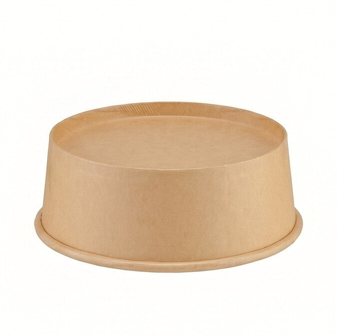 Kraft round paper bowl 500ml exterior view – showing the outer body and base of the natural brown kraft paper bowl, eco-friendly disposable packaging