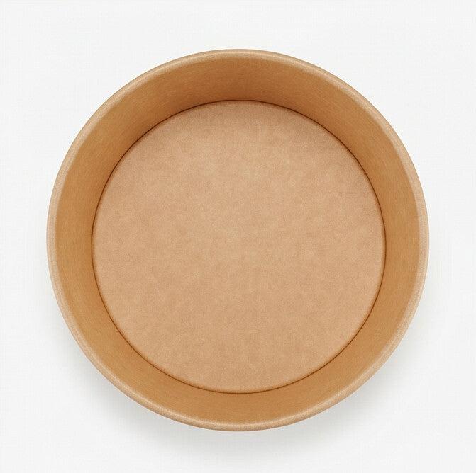 Kraft round paper bowl 750ml top view – bird's eye view looking directly into the open bowl showing the circular interior and kraft paper base, 750ml capacity
